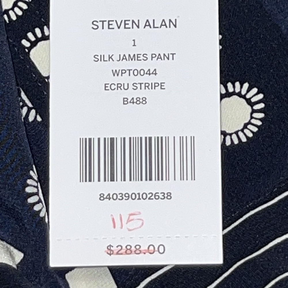 Steven Alan James Pants, Sun Dash Print Silk Navy Blue and White Graphic Size 4 - Picture 9 of 11